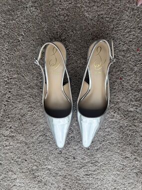 Sam Edelman Silver Patent Pointed Slingback Heels